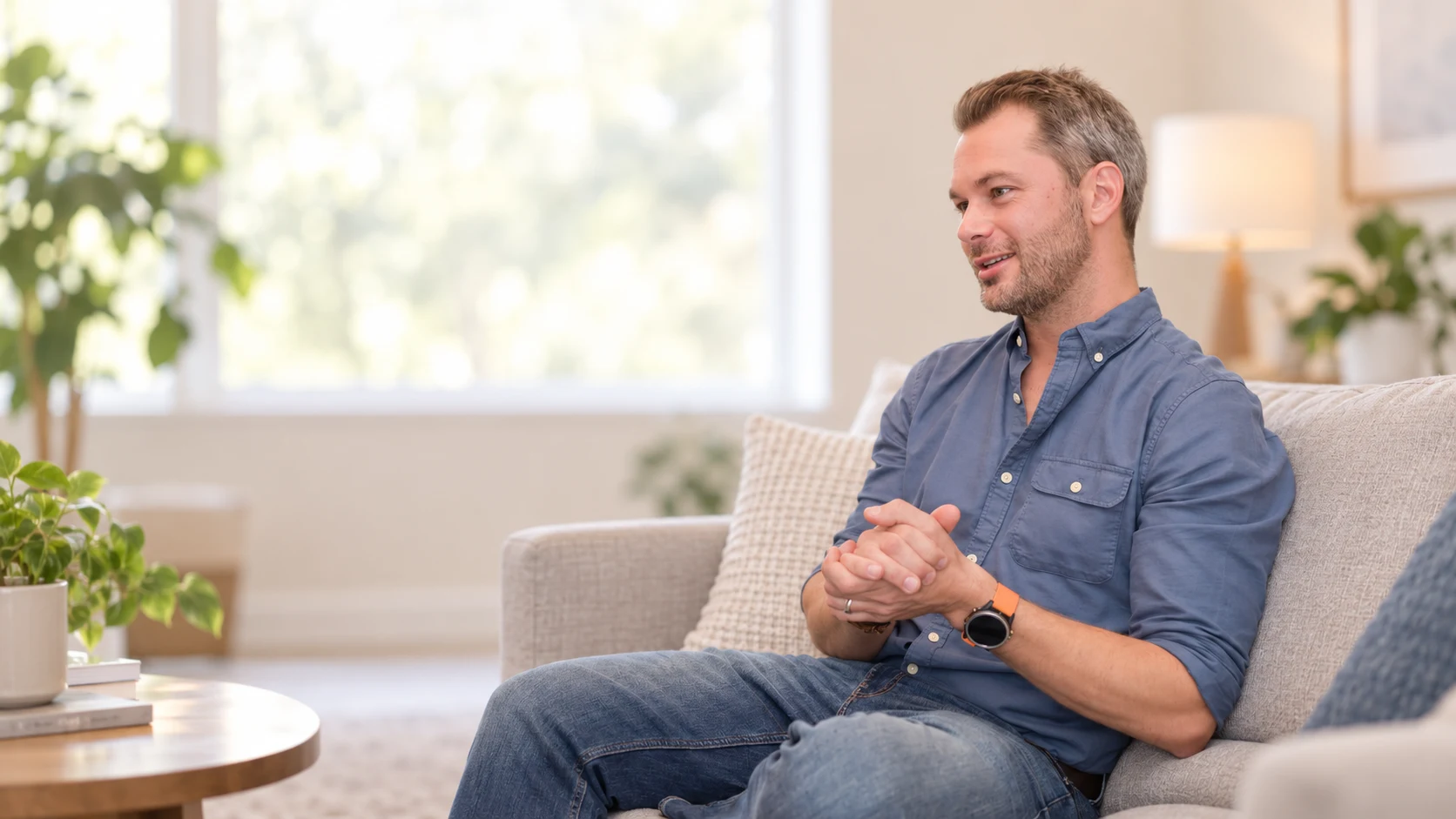 Chris Finn, author of A Clear Mind, in his therapy and coaching room